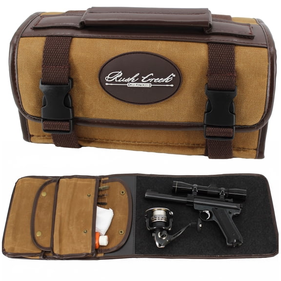 Rush Creek Creations Pistol Cleaning Mat - Portable, Waxed Canvas, Handle, Weather-Resistant Gun Cleaning and Shooting Mat
