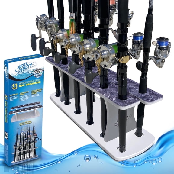Rush Creek Creations Salty Marine Grade Fishing Rod Storage Rack, Holds 11 Rods