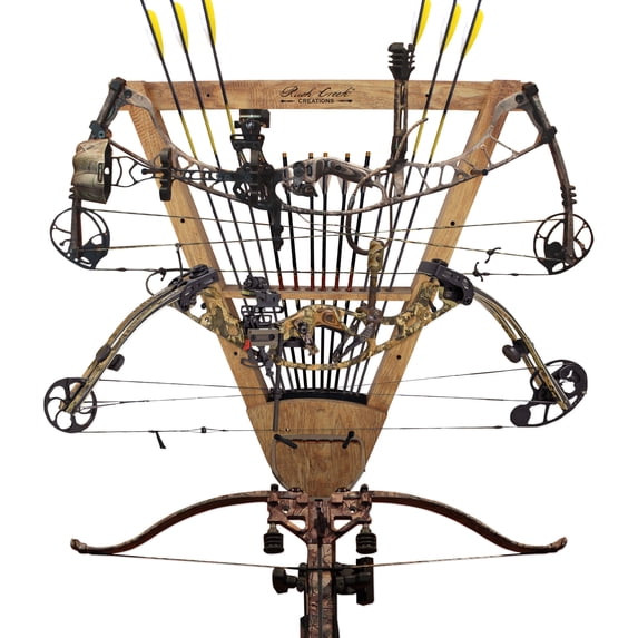 Rush Creek Creations Premium 3 Bow Wall Mount Archery Rack with 12 Arrow Capacity in American Cherry Finish