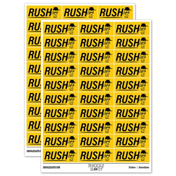 Rush Expedited Order Shipment Running Person Sticker Set - Yellow - Gloss Finish - 1.75" Medium