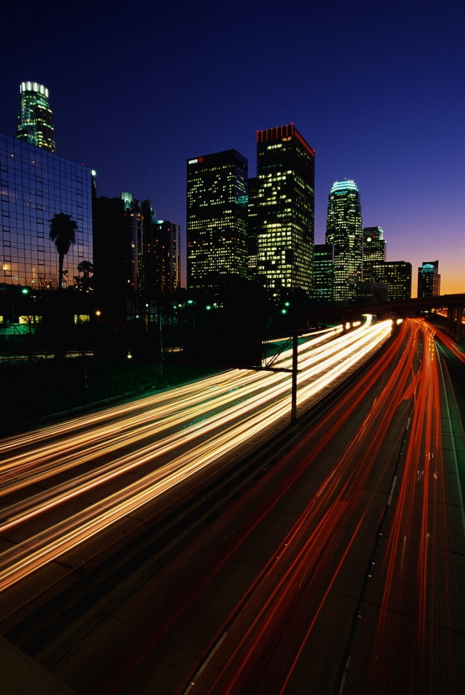 Rush Hour Harbor Freeway Los Angeles CA Canvas Art - Panoramic Images (27 x 9)