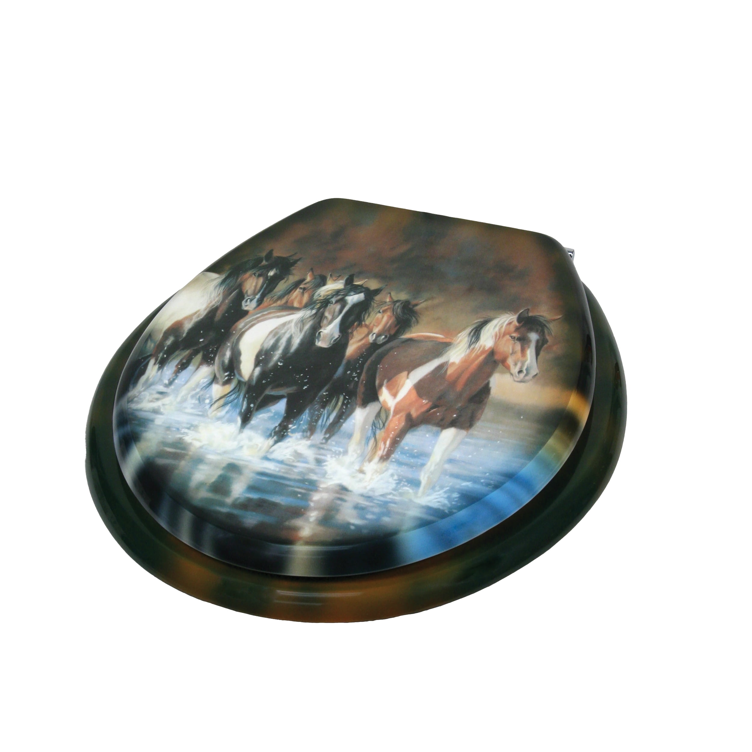 Rush Hour Horses Decorative Wooden Toilet Seat
