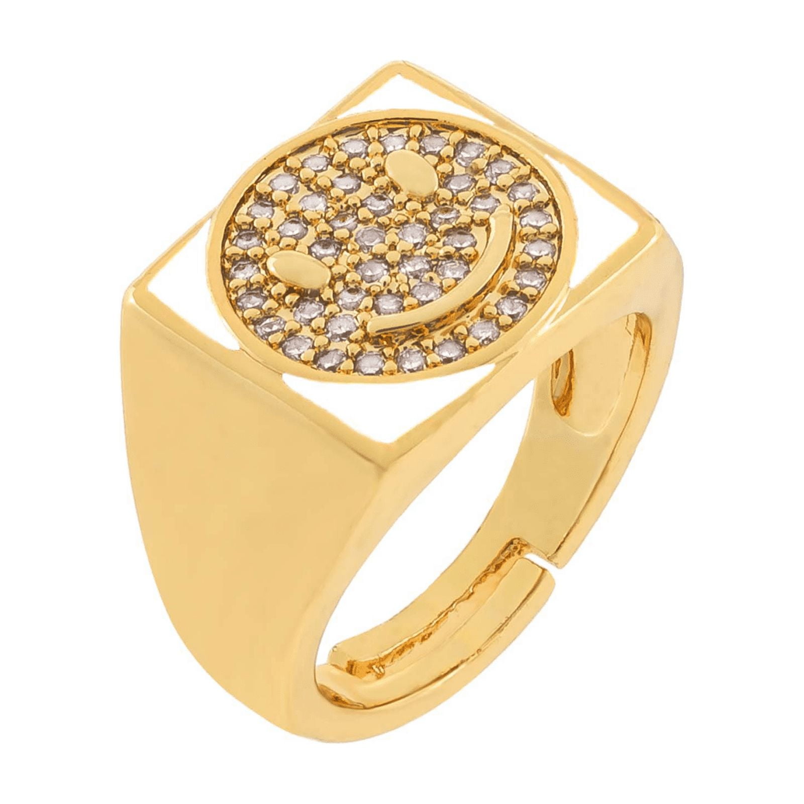 Rush Lucky Horseshoe Ring for Men CZ Smile Ring Radiant Diamond Bling ...