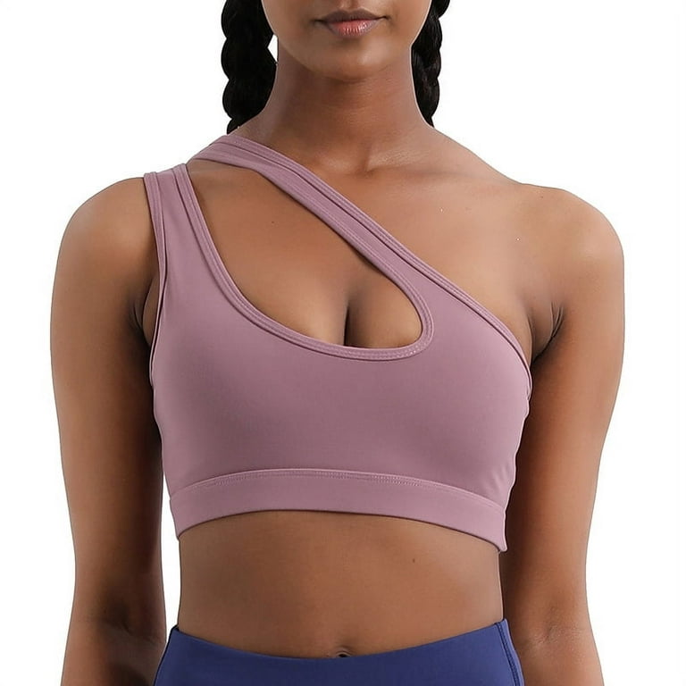Rush One Shoulder Sports Bra Removable Padded Yoga Top Post-Surgery  Wirefree Sexy Cute Medium Support-Purple(M) S3484 