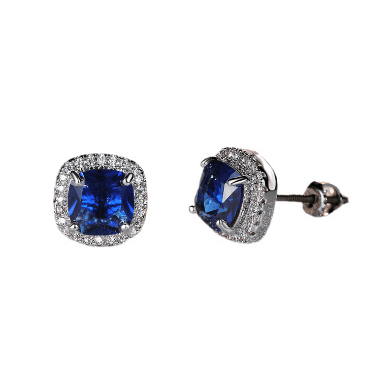 Rush White Gold Plated Created Royal Blue Diamond Stud Earrings S3997 Walmart