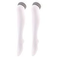 thumbnail image 1 of Rush Women Extra Long Thigh High Socks Thin Stripes Tube Tights Over Knee Socks Casual High Boot Stockings 2 pairs, White S1901, 1 of 5