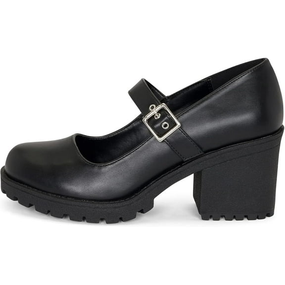 Rush - Women's Mary Jane Ankle Buckle Platform Pumps with Lug Sole (Black PU, 10)