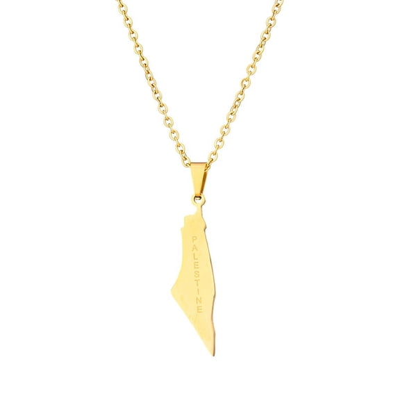 Rush Women's Necklace, Israel and Palestine Map Pendant Necklace, Fashion Geometric Letter Stainless Steel Clavicle Chain Women's Jewelry S3760