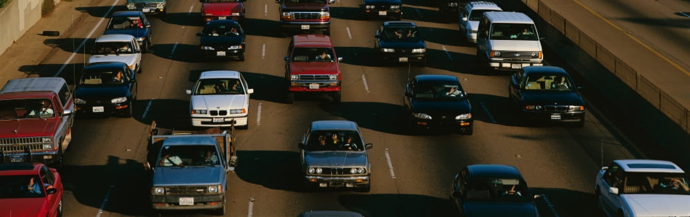 Rush hour traffic on Los Angeles freeway Canvas Art - Panoramic Images (36 x 12)