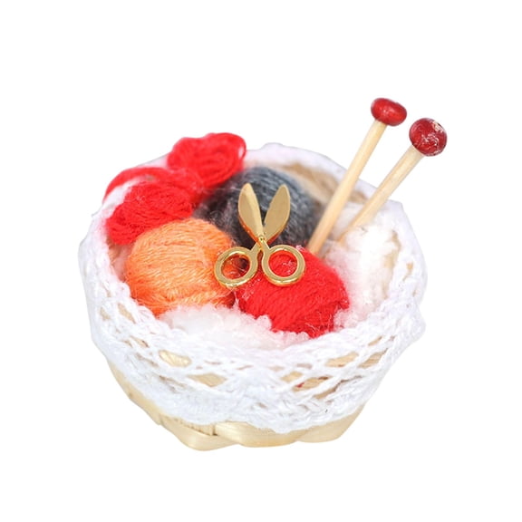Rushawy 1:12 Scale Dollhouse Woolen Yarn in Basket, Knitting Accessories, Craft Yarn for red