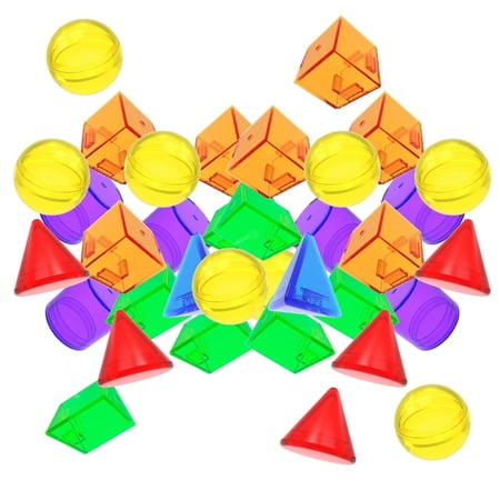 Rushawy 100 Pieces Geometric Solids Shape Blocks Color Sensory Sorting Translucent Color