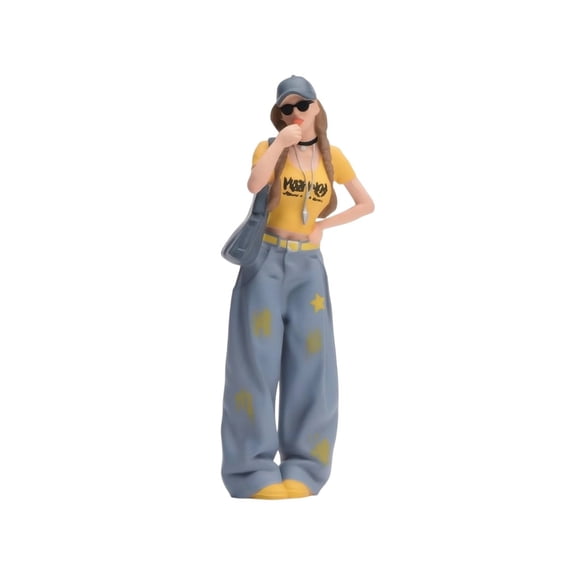 Rushawy 2 Pack 1/18 Scale Miniature Female Figure Multicolor Hip Hop Beauty Eating Candy Realistic Hand Painted Girl Doll for Model Building Scene