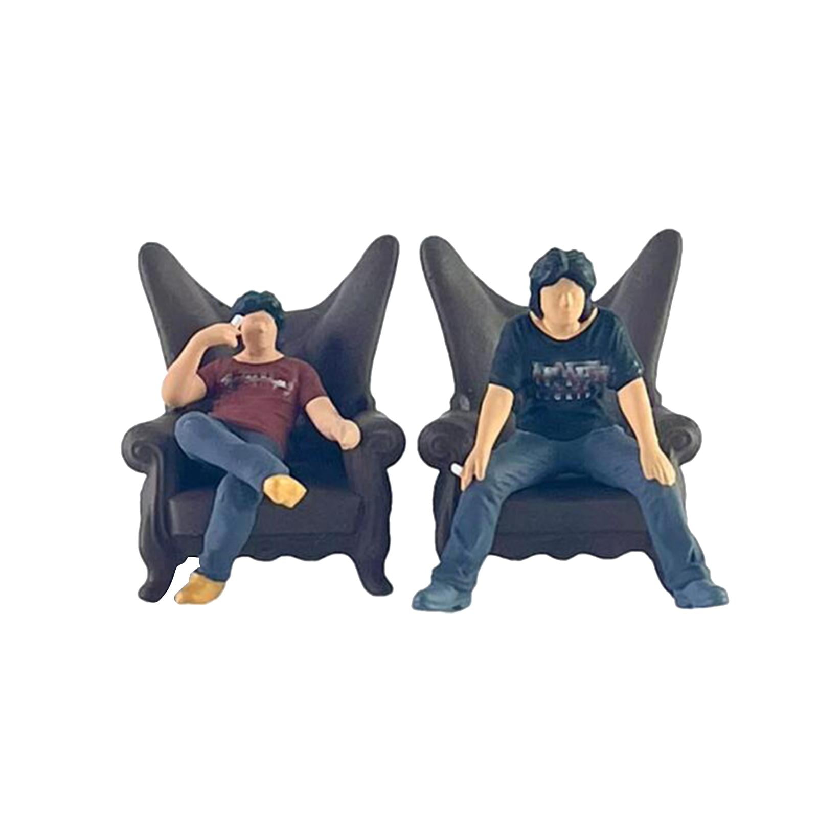 Rushawy 2 Pieces 1/64 Men and Chair Figures Layout DIY Crafts Miniature Scene People
