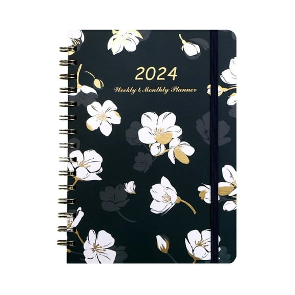 Rushawy 2024 Planner Goal Diary Achieve Your Goals with Calendar New Year Diary Notebook White Flower