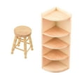 thumbnail image 1 of Rushawy 2pcs Mini Wooden 1:12 Dollhouse Furniture DIY Toys Cabinet and Round Stool, 1 of 9