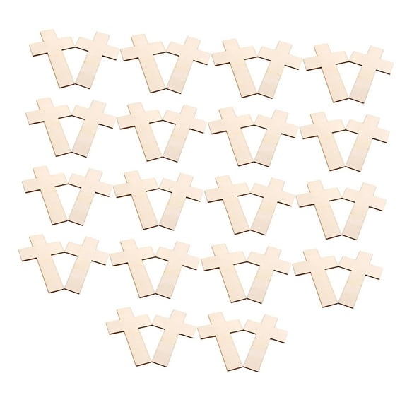 Rushawy 36 Pieces Cross Shaped Wood Pieces, Cross Shape Wooden Chips, Pendant