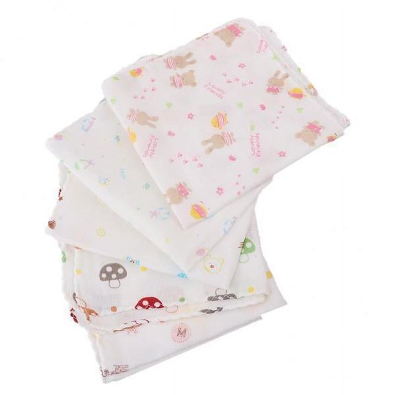 Rushawy 4xBaby Burp Cloths Handkerchief Gauze Nursing Towel (Thin )5pcs