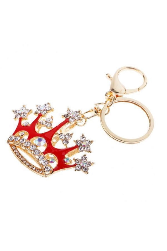 3xCrown Crystal Keychains Keyrings Car Women Purse Bag Key Chain Pink Red 3 Pcs