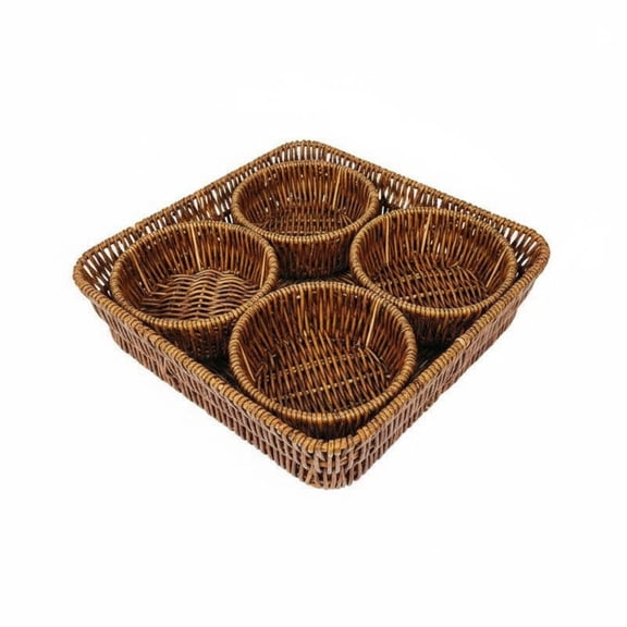 Rushawy 4 Compartment Snack Serving Platter Multi-Section Design Woven Serving Tray with Dividers Easy to Clean Household Storage for Kitchen