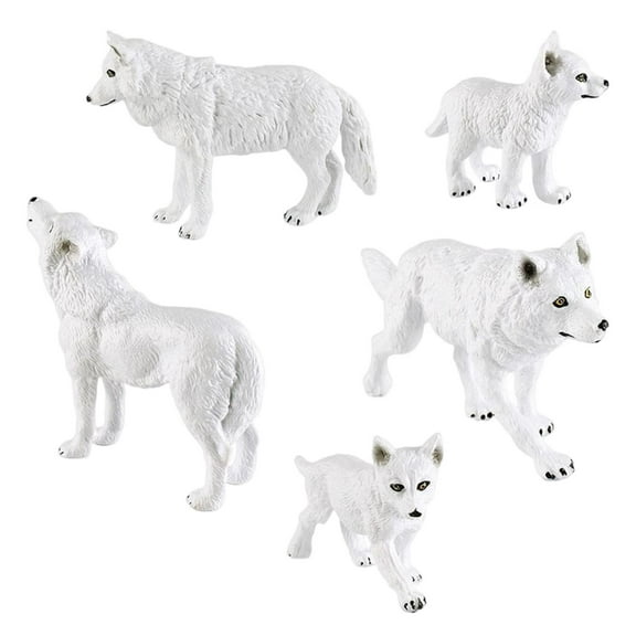 Rushawy 5Pcs Wolf Toys Figures, White Realistic Simulation Wildlife Learning Gift