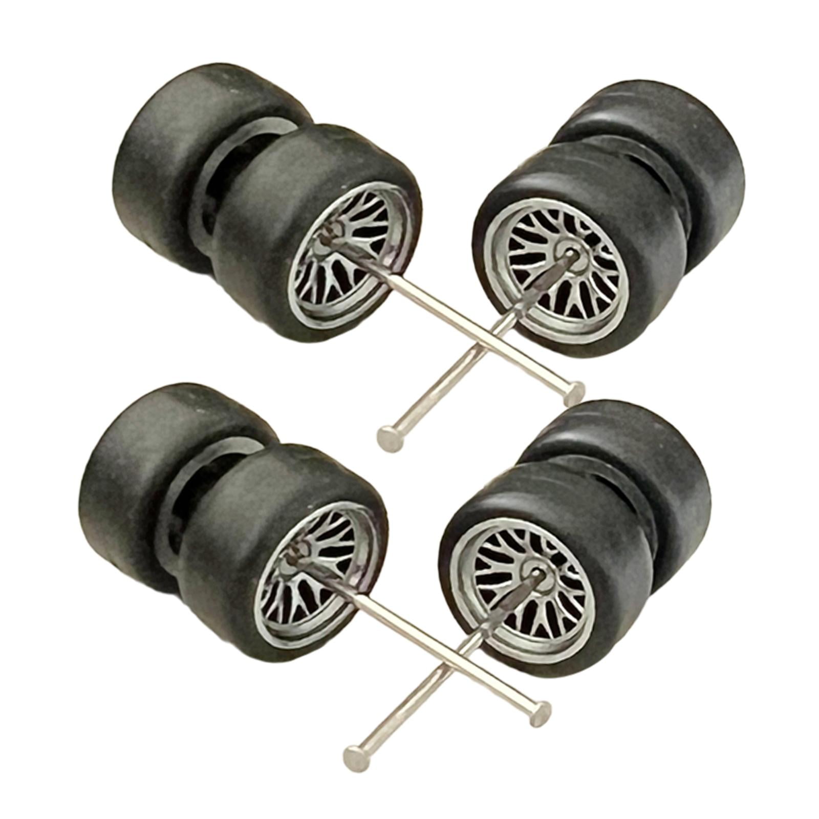 Rushawy 8 Pieces 1/64 Scale Wheels with Car Wheels Axles for Diecast Car Model Adult Argent