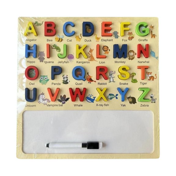 Rushawy Alphabet 30x30cm Interactive Wood Pegged Puzzles Handwritten Uppercase