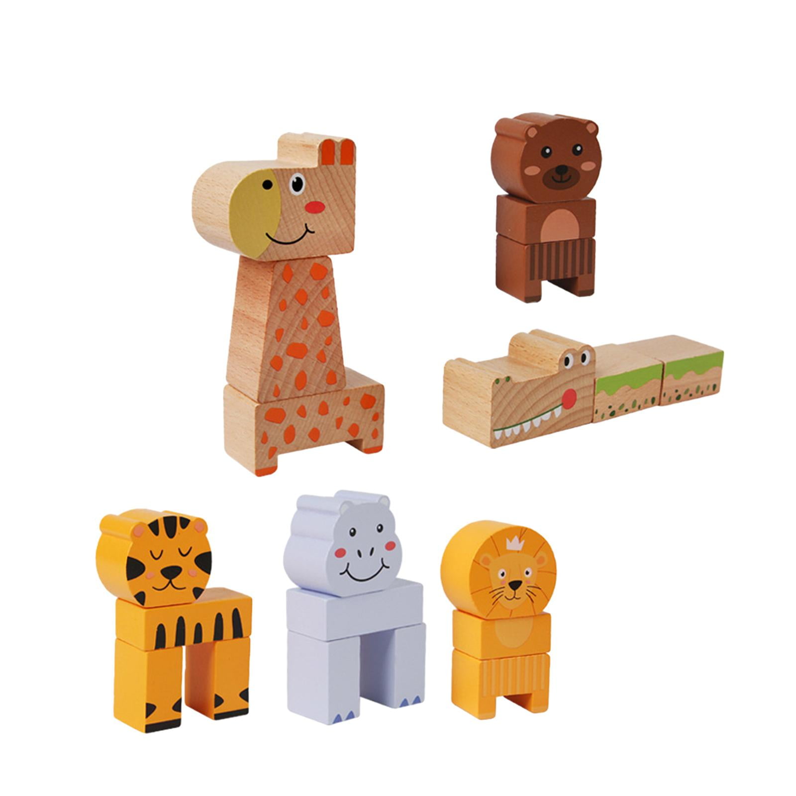 Rushawy Animal Stacking Building Blocks Cute Wooden Animals Stacking ...