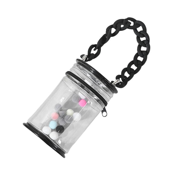 Rushawy Clear Figure Display Bag Mini Doll Pouch Keychain Portable Doll Storage Case Black with chain