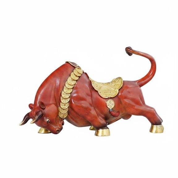 Rushawy Decorative Bull Figurine Sculpture Ornament Red Finish Highlights Stylish Display for Bookshelf Desk