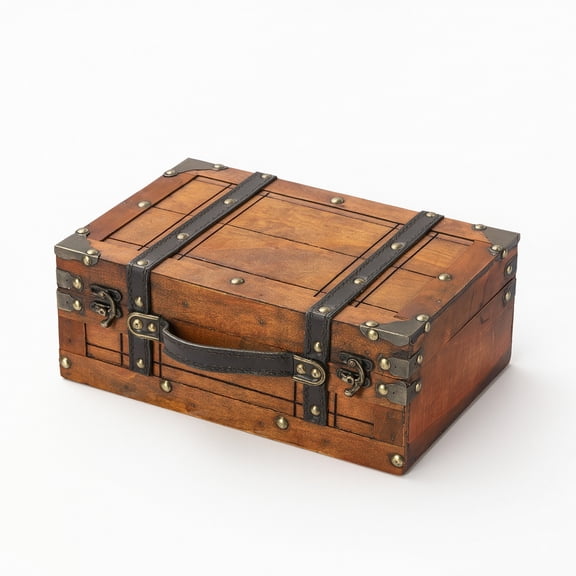 Rushawy Decorative Trunk Box Suitcase Chest Vintage Wooden Storage Distressed Yellow Finish with Handle for Entryway Display