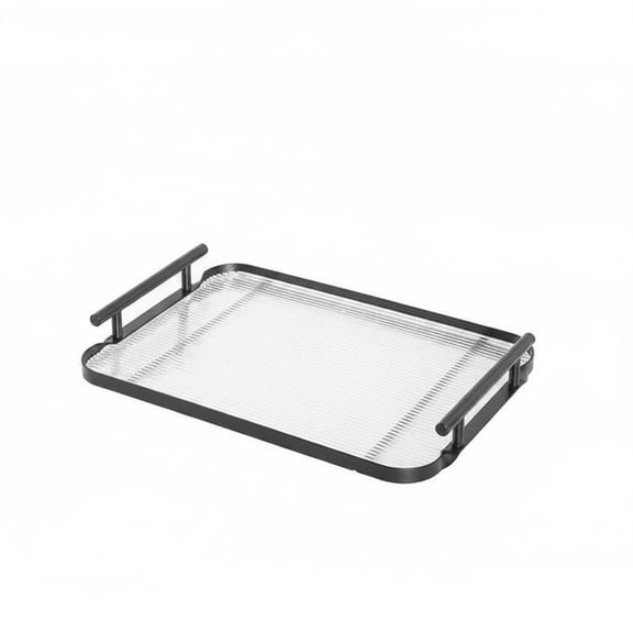 Rushawy Desktop Tray Ribbed Serving Tray Rounded Corners Home Organization, Black Small Tray