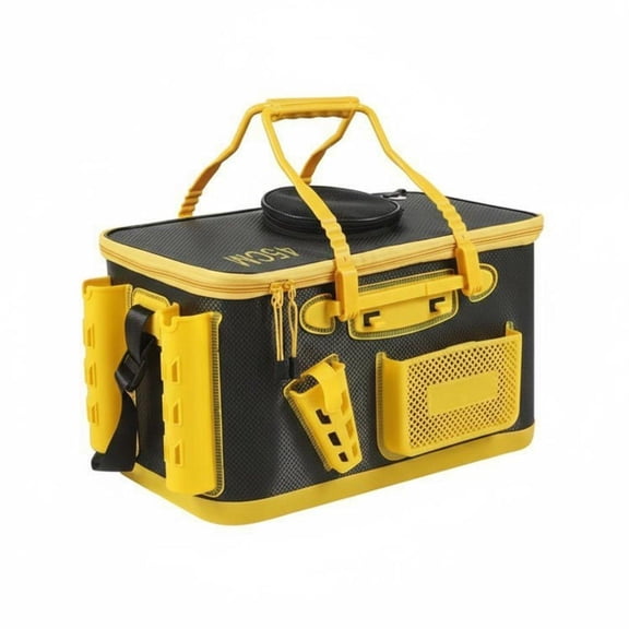Rushawy Fishing Bucket Leak-Resistant Portable Live Fishes Container Pump Port Foldable Fishing Bucket for Anglers 45CM