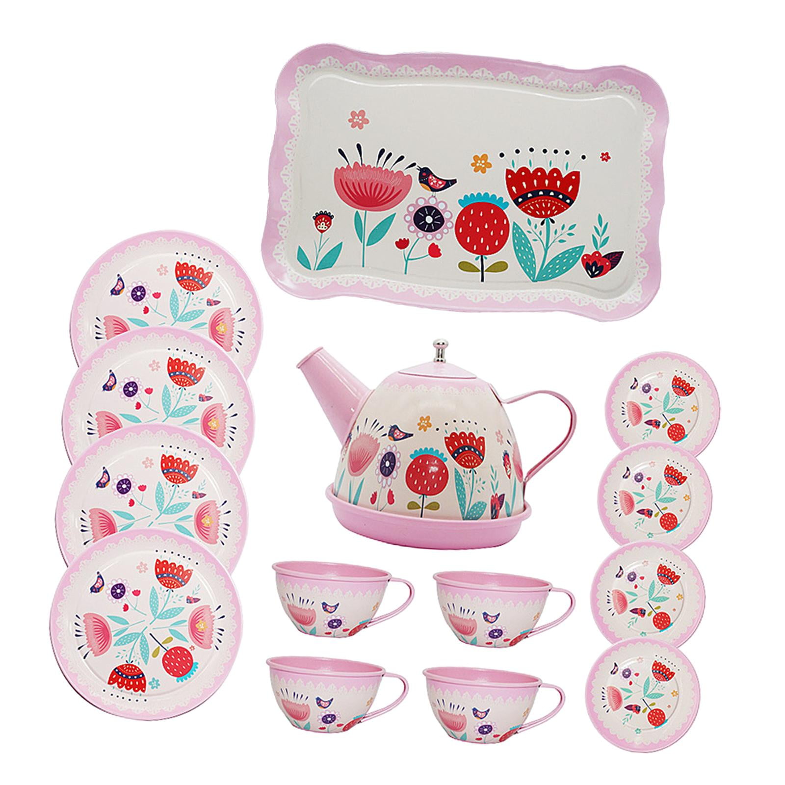 Rushawy Kids Tea Set Metal Teapot Cups Dishes Educational Pretend Play ...