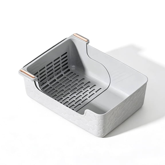 Rushawy Litter Box Sifter Tray Pan Semi Enclosed Plastic Design with High Sided Rectangular Body for Indoor Cats and Living Room Use