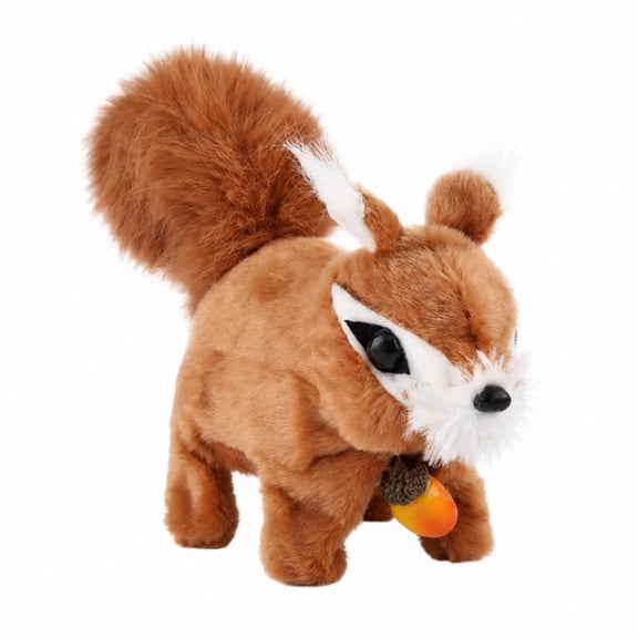 Rushawy Plush Squirrel Toy Electric Walking Pet Toy Soft-touch Material with Tail Wagging Mouth Movement for Toddlers Kids Indoor Bedroom Play