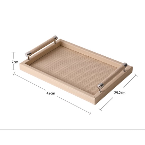 Rushawy Rectangular Decorative Tray with Handles Raised Sides Woven Serving Tray PU Leather, Woven Light Milk Tea
