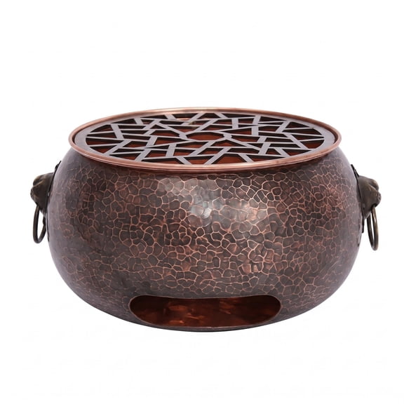 Rushawy Tabletop Briquette Burner Compact Portable Briquette Burner Hammered Metal Heating Appliance, Large Irregular Grid