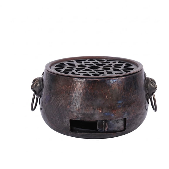 Rushawy Tabletop Briquette Burner Compact Portable Briquette Burner Hammered Metal Heating Appliance, S New Grid W Air