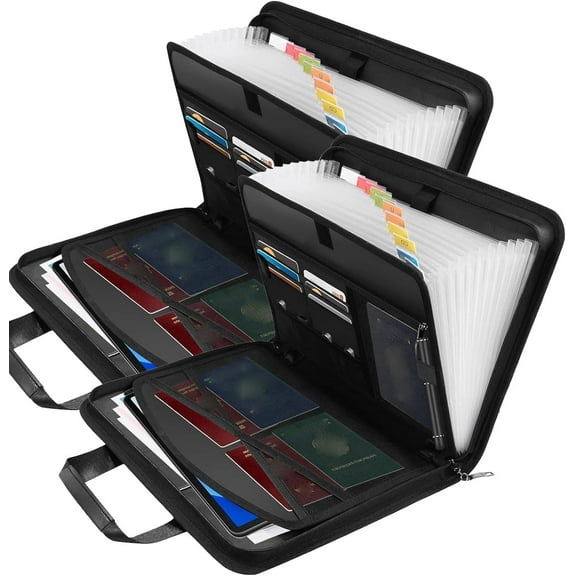 Rushclick File Folder,Accordion File Organizer with Lock,Rushclick Large Capacity A4 Fireproof File Folder with Handle (2PCS)