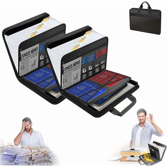 Rushclick File Folder - Rushclick Expanding File Folder, 13pocket, Large Capacity A4 Fireproof File Folders with Handle & Colored Tabs (2pcs)