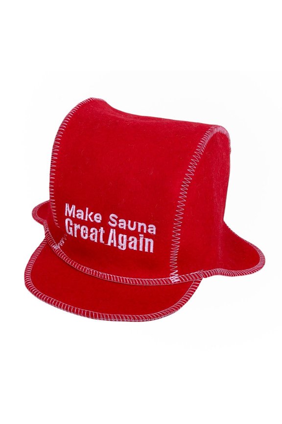 Great Again Sauna Hat 100% Sheep Wool Bath Hat for Men and Women Felt Banya Cap for Bath House Hair and Head Protector Sauna Accessories, One Size, Red