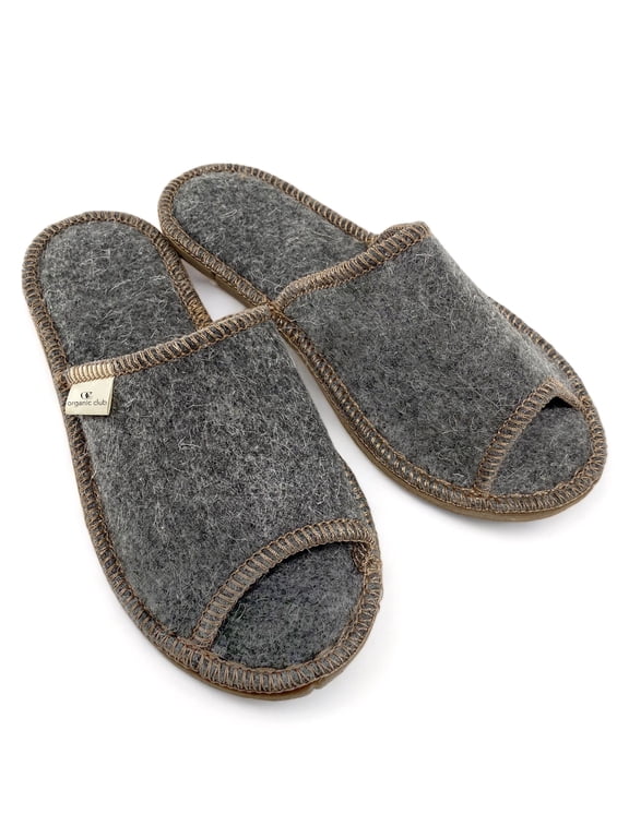 Optima Open Toe Wool Slippers for Women Sheep Wool Felt House Shoes Indoor Comfy Slippers, Size 6