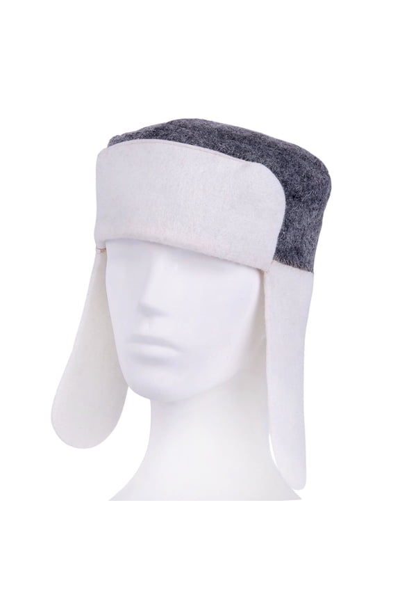 Ushanka Sauna Hat Sheep Wool Bath Hat for Men and Women Felt Banya Cap for Bath House Hair and Head Protector Sauna Accessories, One Size, White Gray