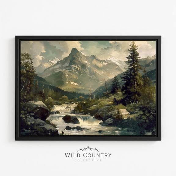 Rushing River Alpine Mountain Landscape Lodge Outdoor Poster