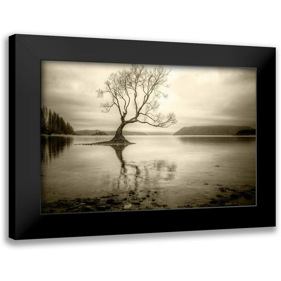 Rushton, Ian 14x11 Black Modern Framed Museum Art Print Titled - Lone Tree in a Lake