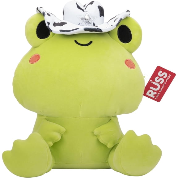 Russ 14-inch Ribbit Rodeo Plush - Ultrasoft Frog Wearing a Cow Print Cowboy Hat