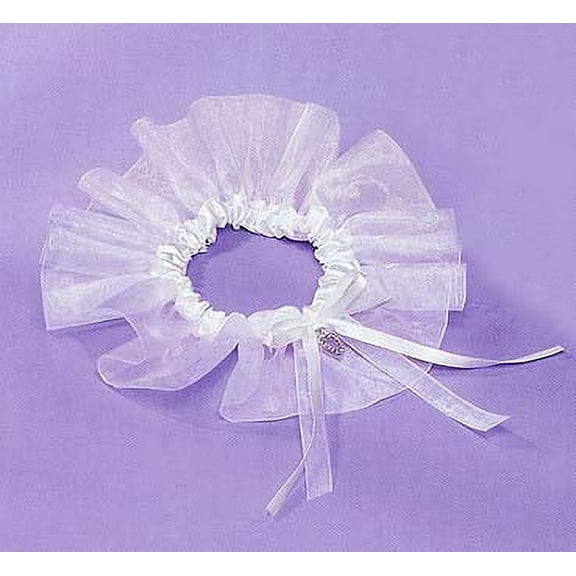 Russ 26" White Satin Wedding Garter With Rhinestone Heart Charm