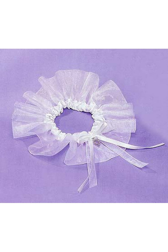 26" White Satin Wedding Garter With Rhinestone Heart Charm