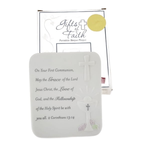 Russ Berrie Gifts of Faith 1st Communion Corinthians 13:14 Porcelain Wall Plaque 5x6