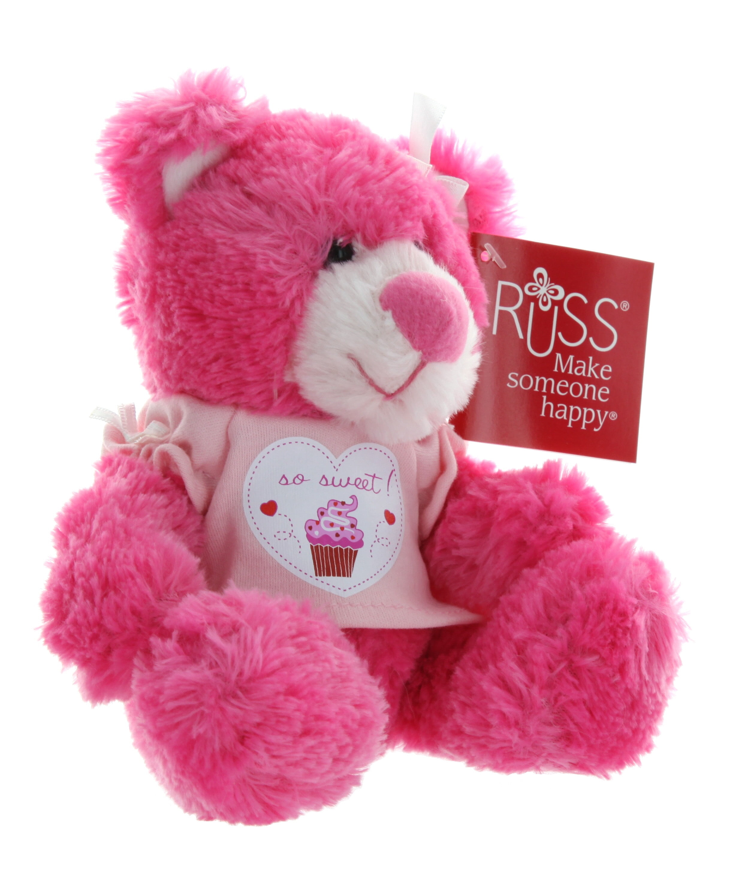 Russ Berrie Sweet Tee Bright Pink Teddy Bear with T Shirt That Reads so sweet 8 Inches
